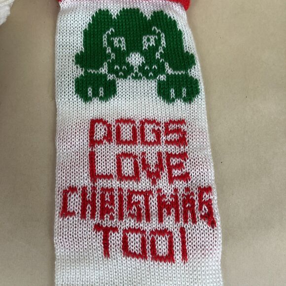 3 VTG 90's Knit Christmas Stocking - SANTA LOVES DOGS TOO & DOGS LOVES‎ XMAS TOO - Picture 6 of 8